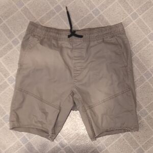 Tan Casual Shorts with Drawstring and Weathered Ends